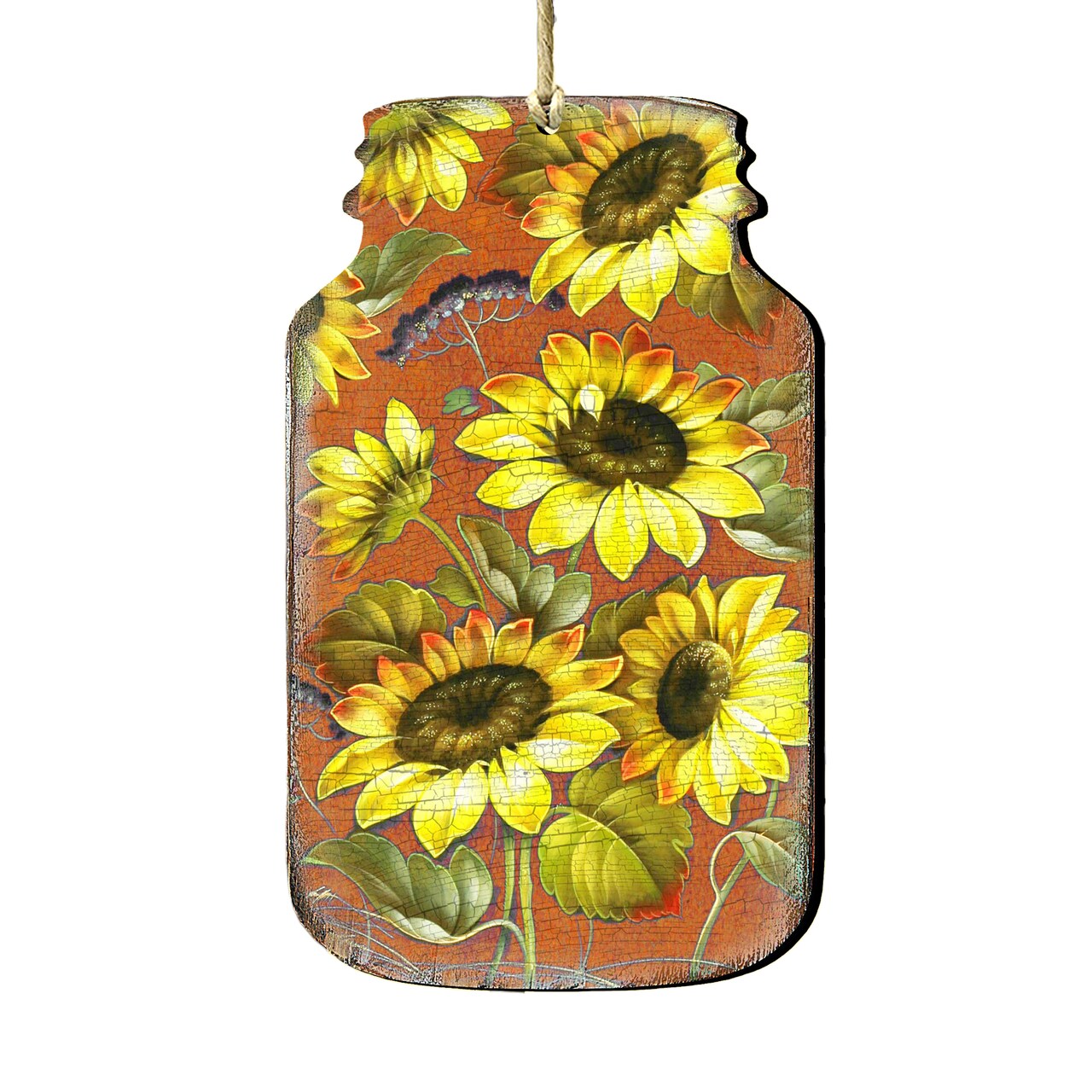 Designocracy Set of 2 Sunflower Jar Wooden Thanksgiving Ornaments 5.5"